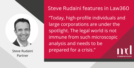 steve rudaini law360 crisis comms graphic