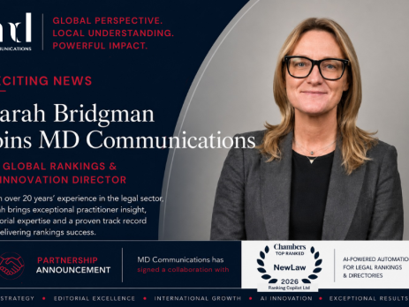 Sarah Bridgman joins MD Communications as Global Rankings & AI Innovation Director, alongside a partnership announcement with Ranking Copilot Ltd, an AI-powered automation platform for legal rankings and directories.