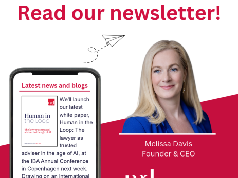 september newsletter graphic, showing CEO Melissa's headshot next to a phone screen that reads the first part of the newsletter.