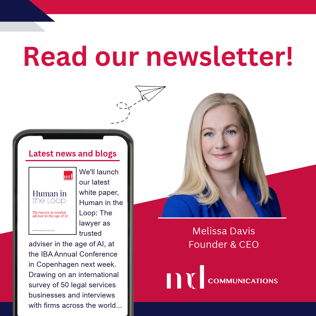 september newsletter graphic, showing CEO Melissa's headshot next to a phone screen that reads the first part of the newsletter.