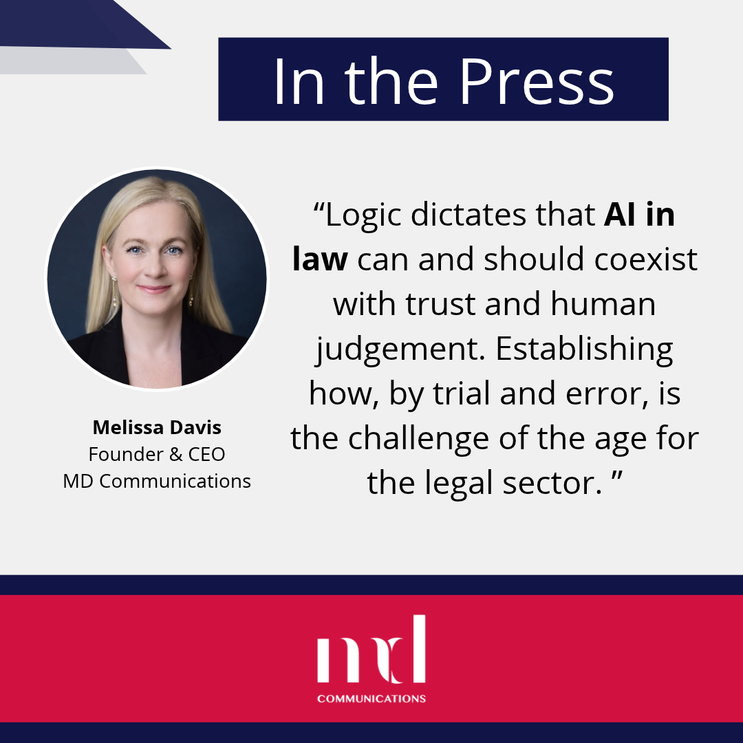 Melissa Davis press graphic with a quote from MD Communications' "Human in the Loop" white paper